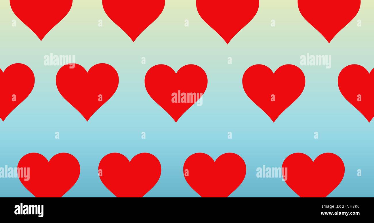 Illustration of rows of red hearts on blue background Stock Photo Alamy