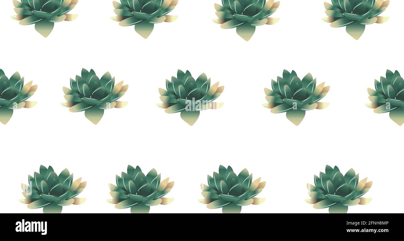 Illustration of rows of green flowers on white background Stock Photo