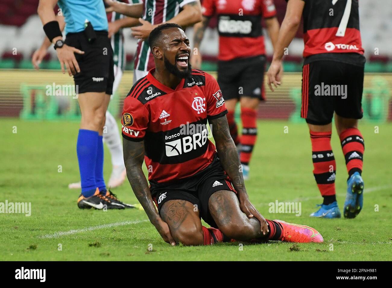 Rio de Janeiro, Brazil, July 1, 2020. Football player Gerson from the Flamengo team during the Flamengo x Fluminense game for the Carioca championship. Stock Photo
