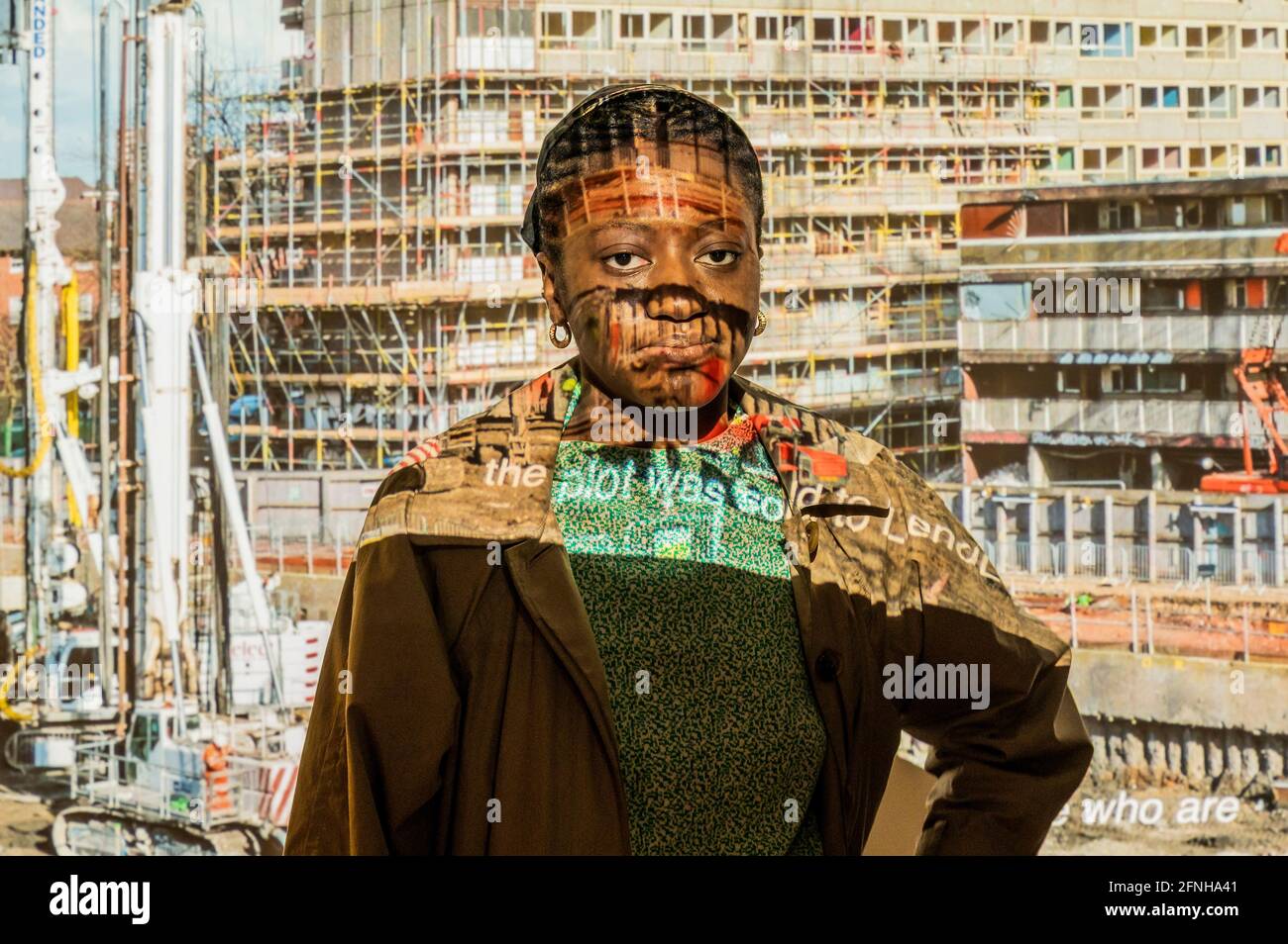 London, UK. 17th May, 2021. A Glittering City: Ayo Akingbade with Duchamp & Sons - two films by London-based artist Ayo Akingbade (pictured); a new Whitechapel Gallery commission, Fire in My Belly (2021), and Dear Babylon (2019). Whitechapel Gallery's new exhibitions as it re-opens after the latest lockdown - Timed entry will be in place with a one-way system around the gallery amongst other Coronavirus precautions. Credit: Guy Bell/Alamy Live News Stock Photo