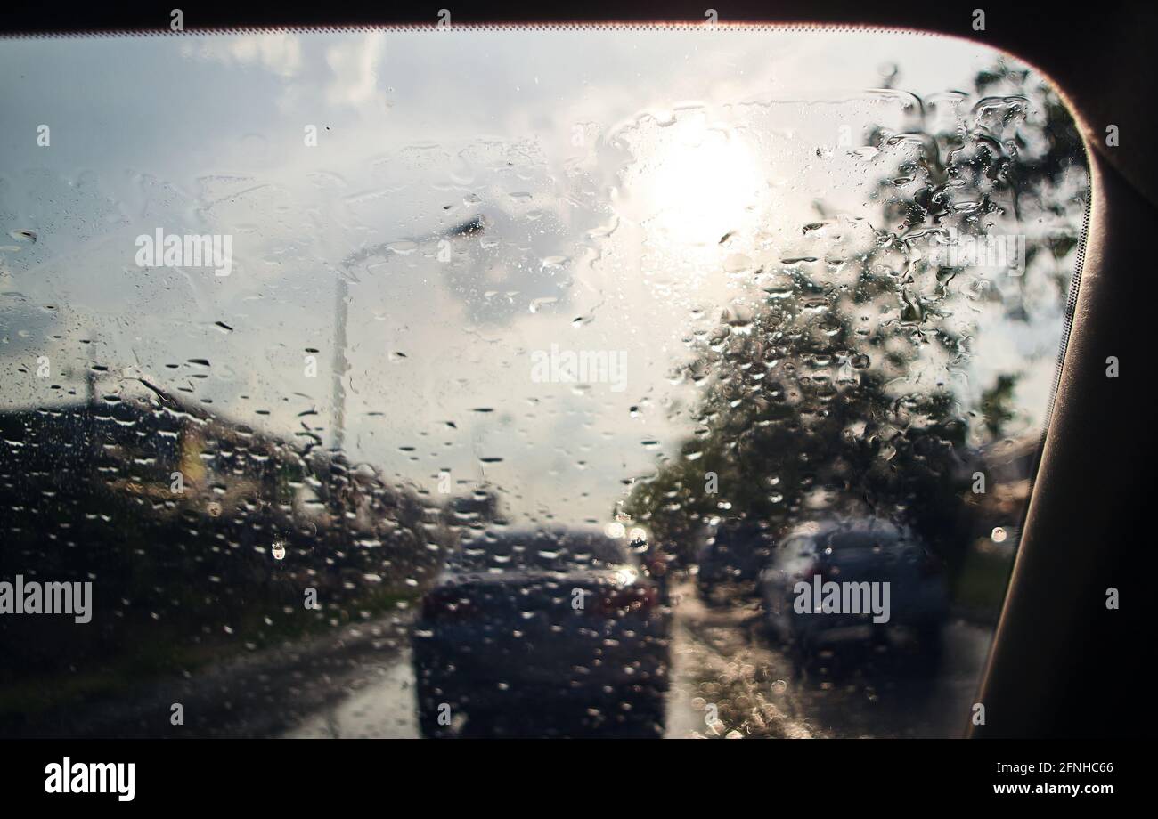The rain on the windshield Stock Photo