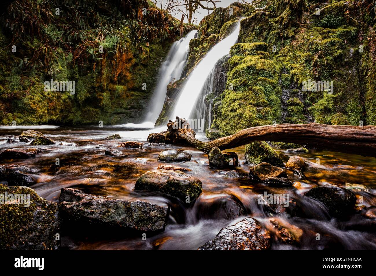 Twin waterfall at Venford, Dartmoor Stock Photo