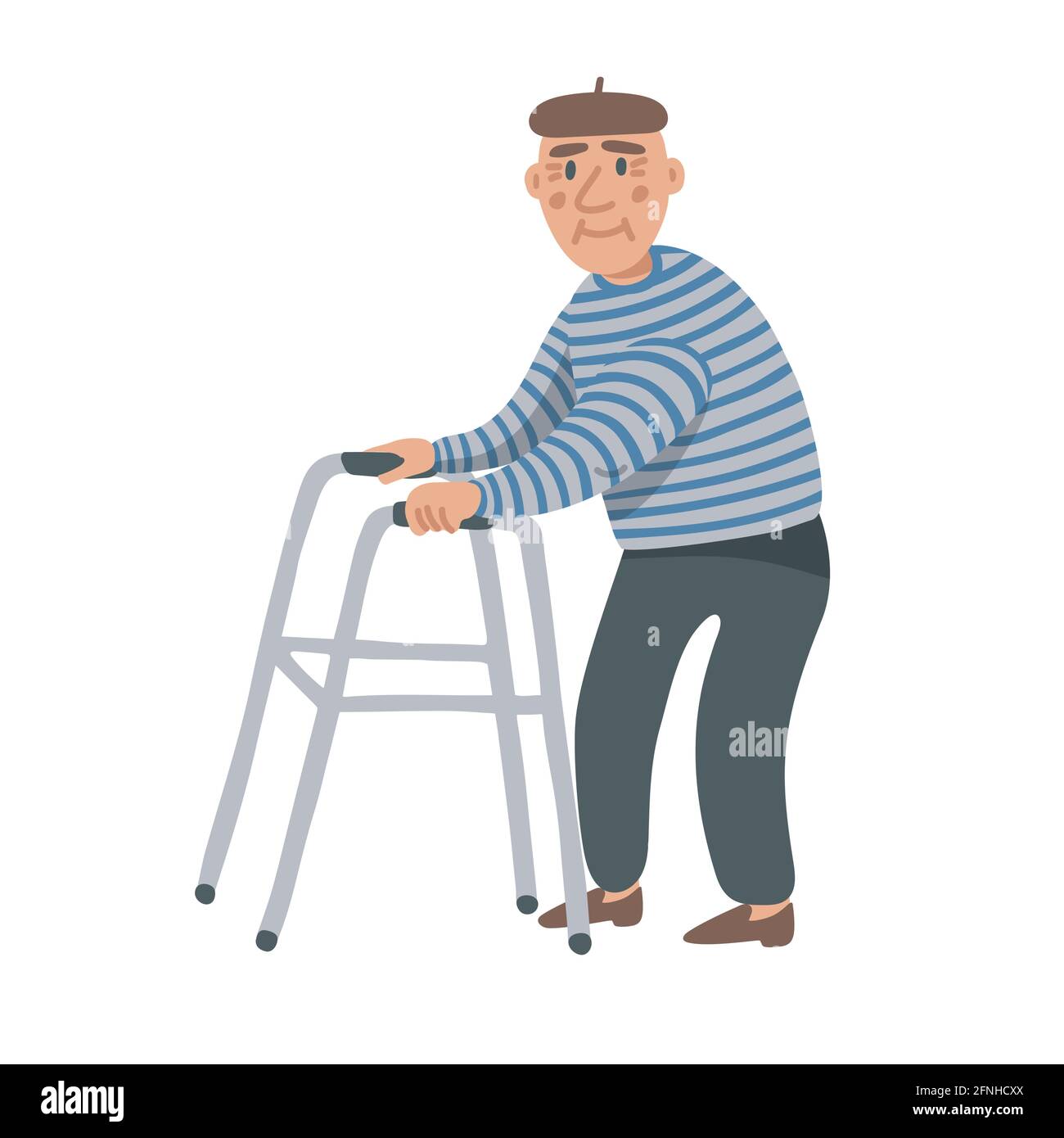 Elderly man. Old man character with paddle walker on white background ...