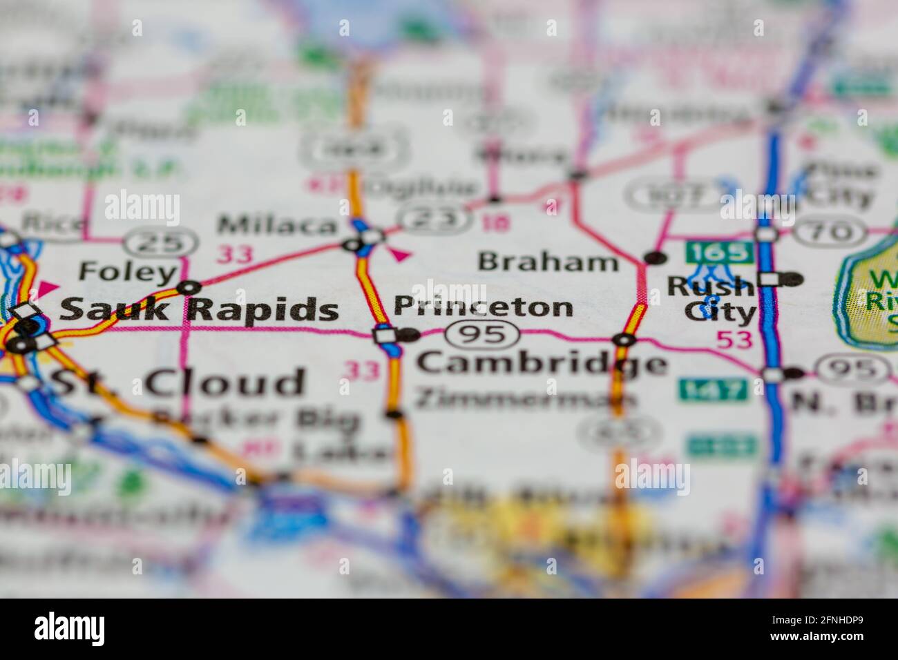 Princeton Minnesota USA shown on a Geography map or road map Stock