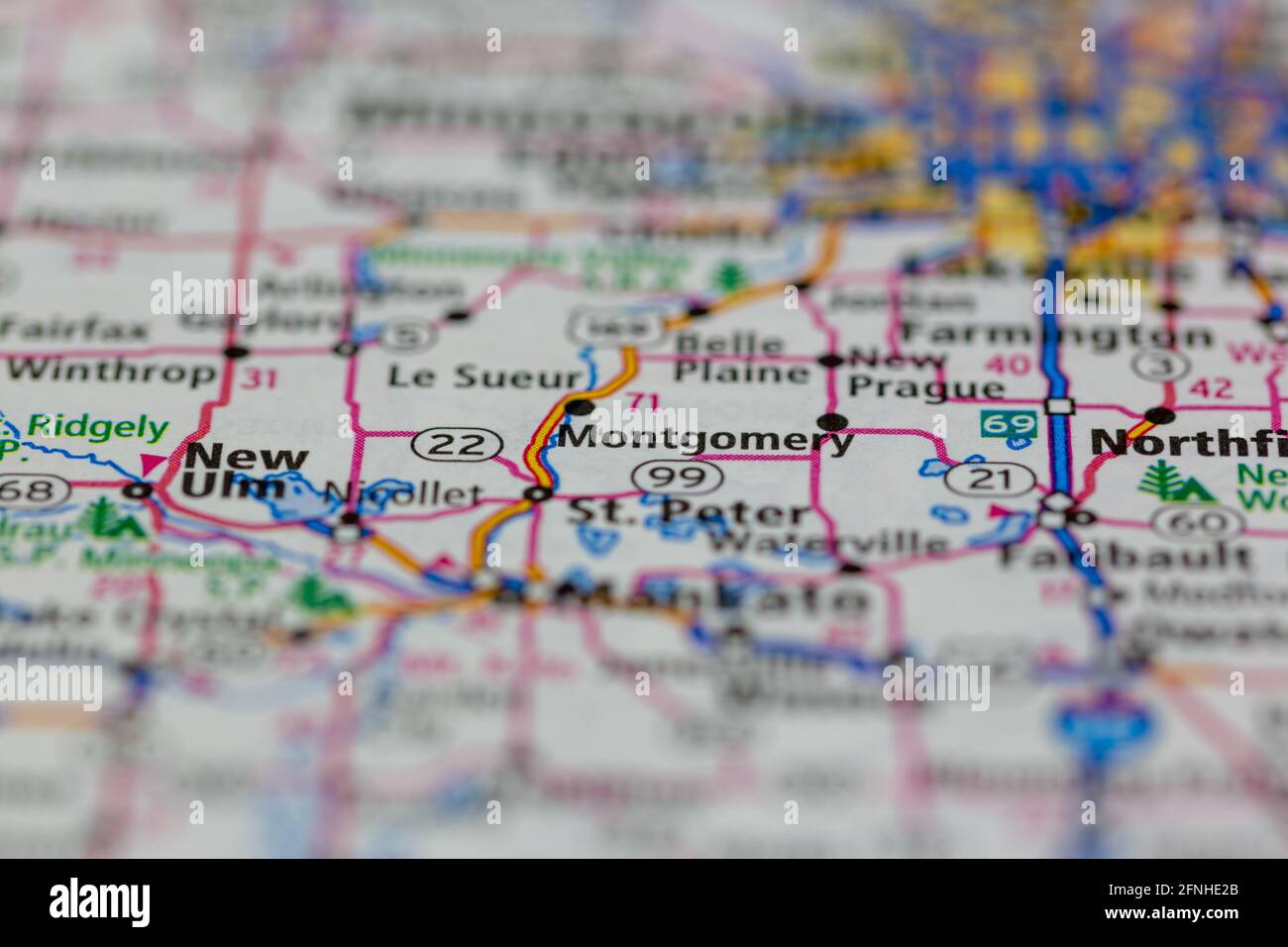 Montgomery Minnesota USA shown on a Geography map or road map Stock