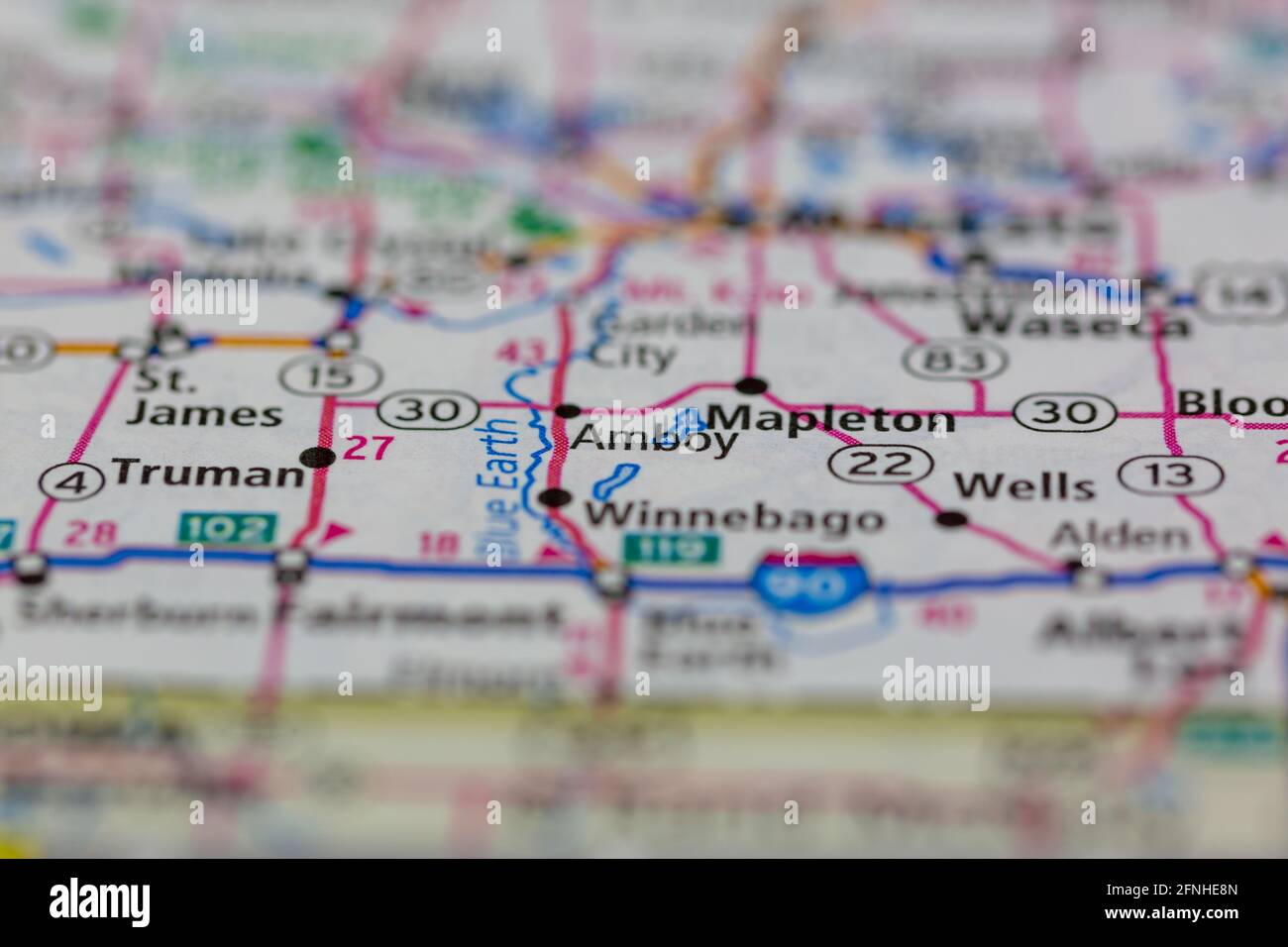 Amboy Minnesota USA shown on a Geography map or road map Stock Photo