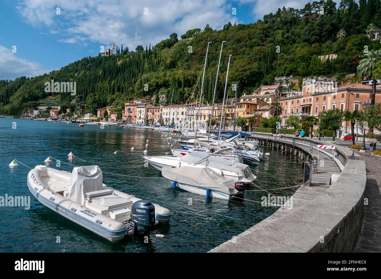 Toscolano-Maderno is a tourist resort and a small industrial town on the west shore of Lake Garda, in the province of Brescia, in the region of Lombar Stock Photo
