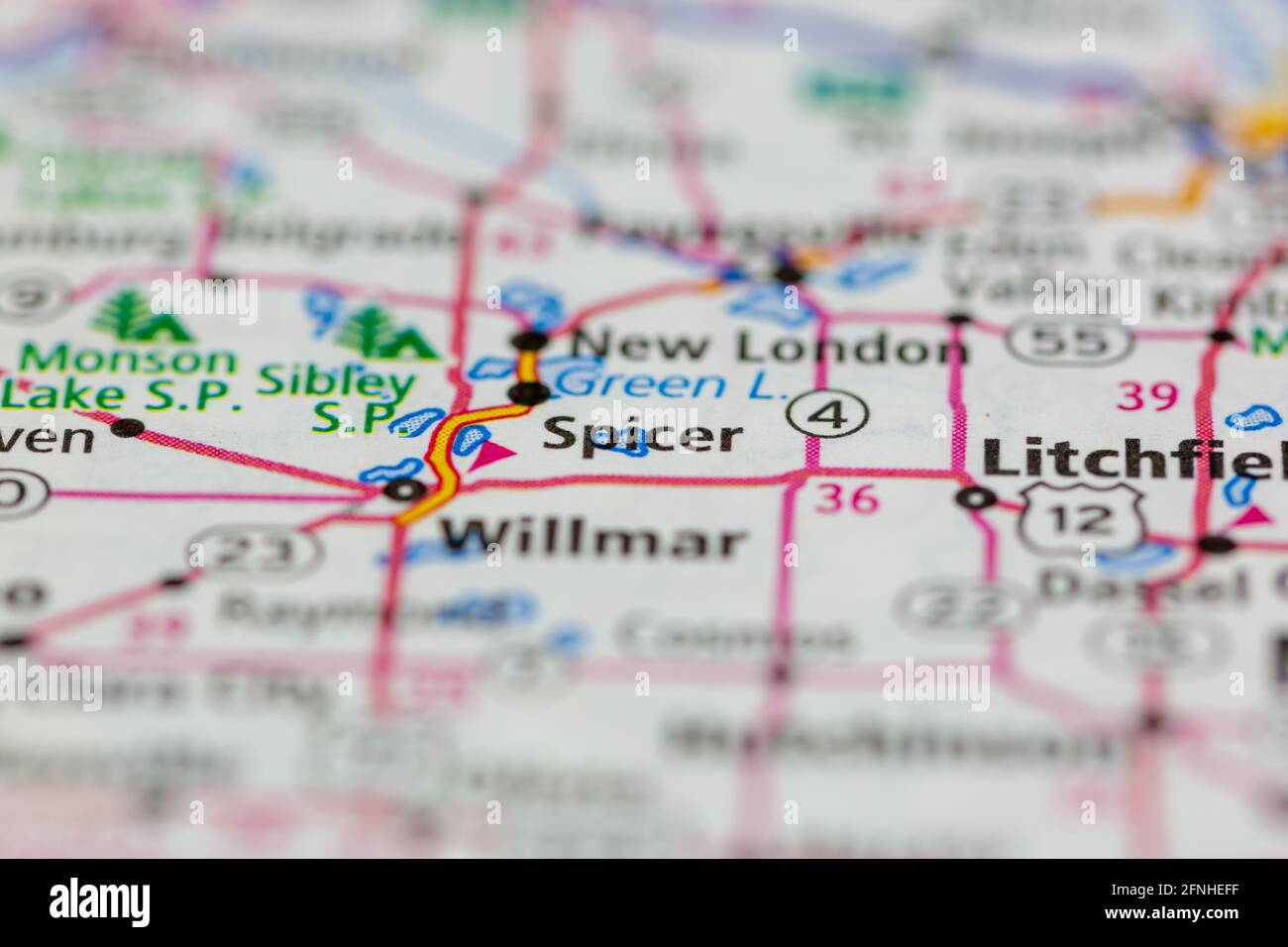 Spicer Minnesota USA shown on a Geography map or road map Stock Photo