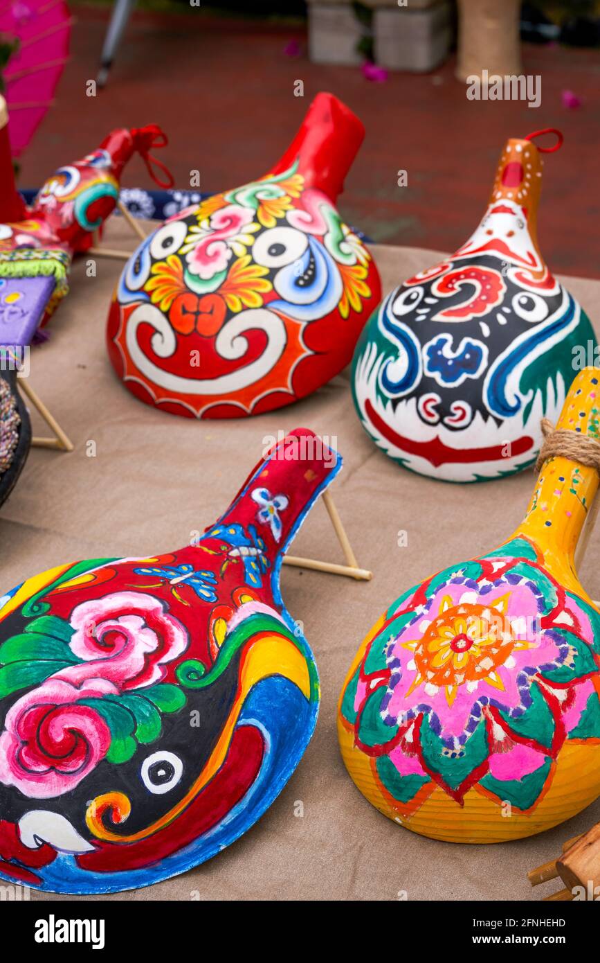 Handmade masks with characteristics of Guangxi Zhuang nationality Stock Photo