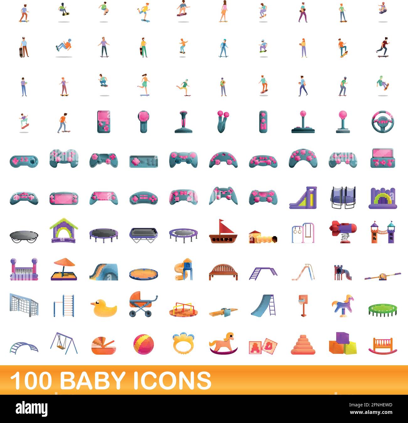 100 baby icons set. Cartoon illustration of 100 baby icons vector set ...