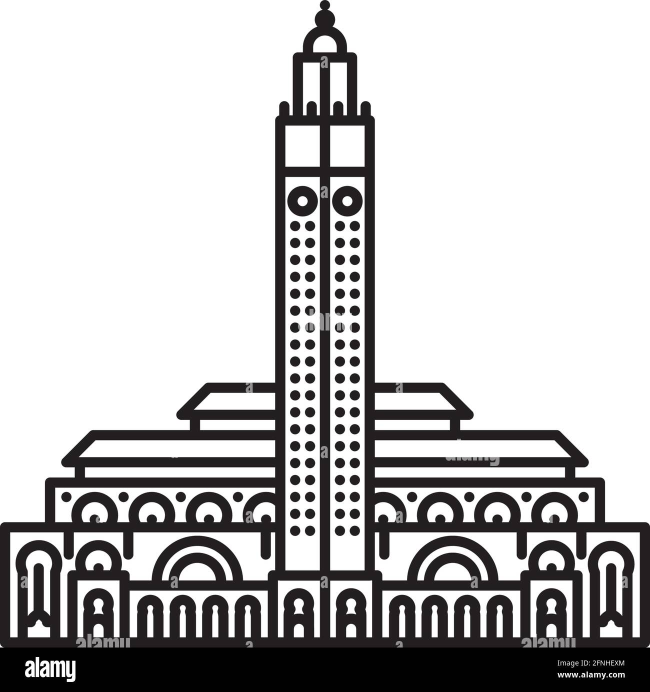 Hassan II mosque vector line icon for Casablanca Day on November 26 Stock Vector