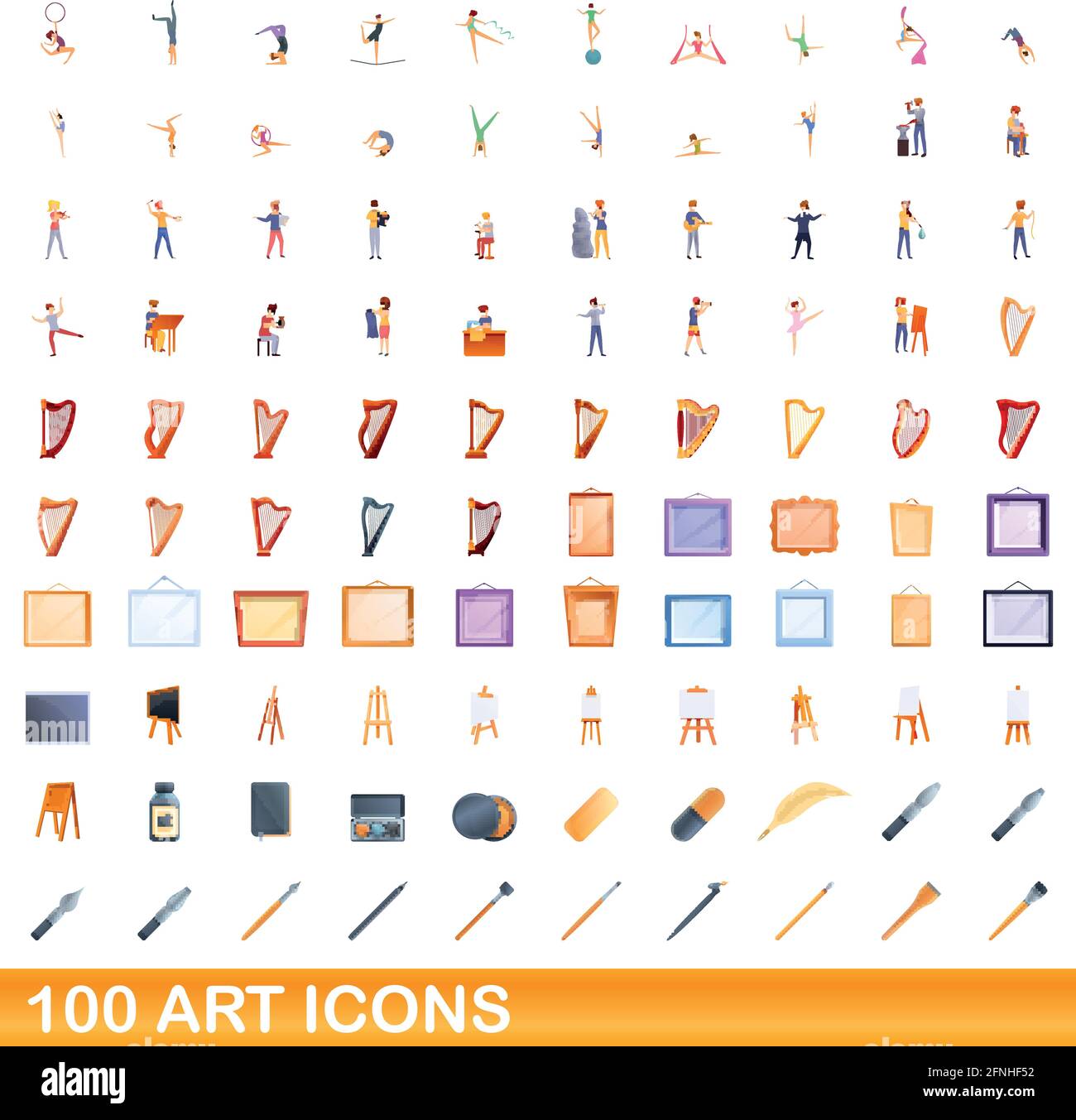 100 art icons set. Cartoon illustration of 100 art icons vector set isolated on white background Stock Vector