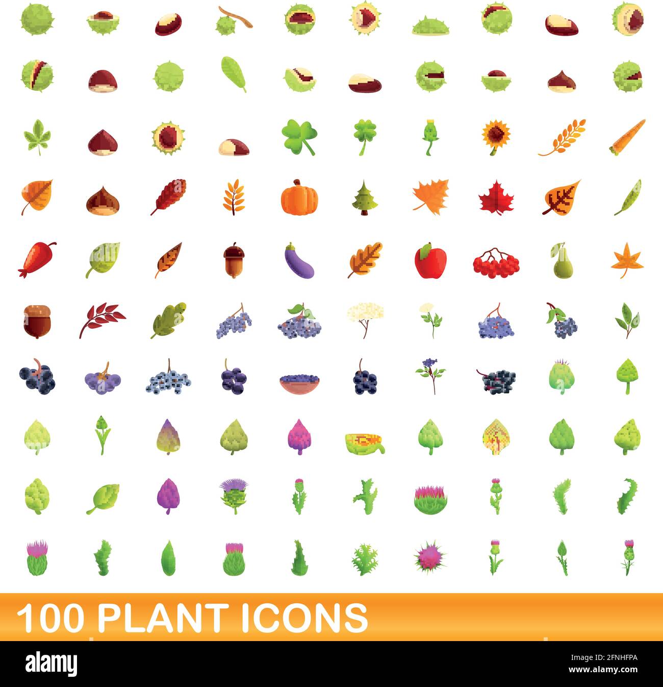 100 plant icons set. Cartoon illustration of 100 plant icons vector set ...