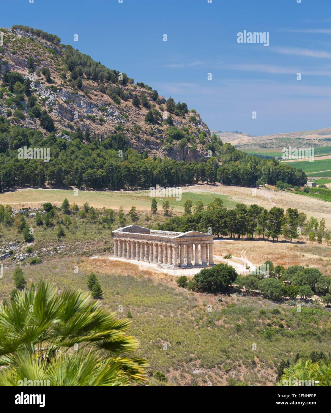Calatafimi-Segesta, Trapani, Sicily, Italy. 5th century BC Doric temple in rural setting at the foot of Monte Bàrbaro, Segesta archaeological site. Stock Photo