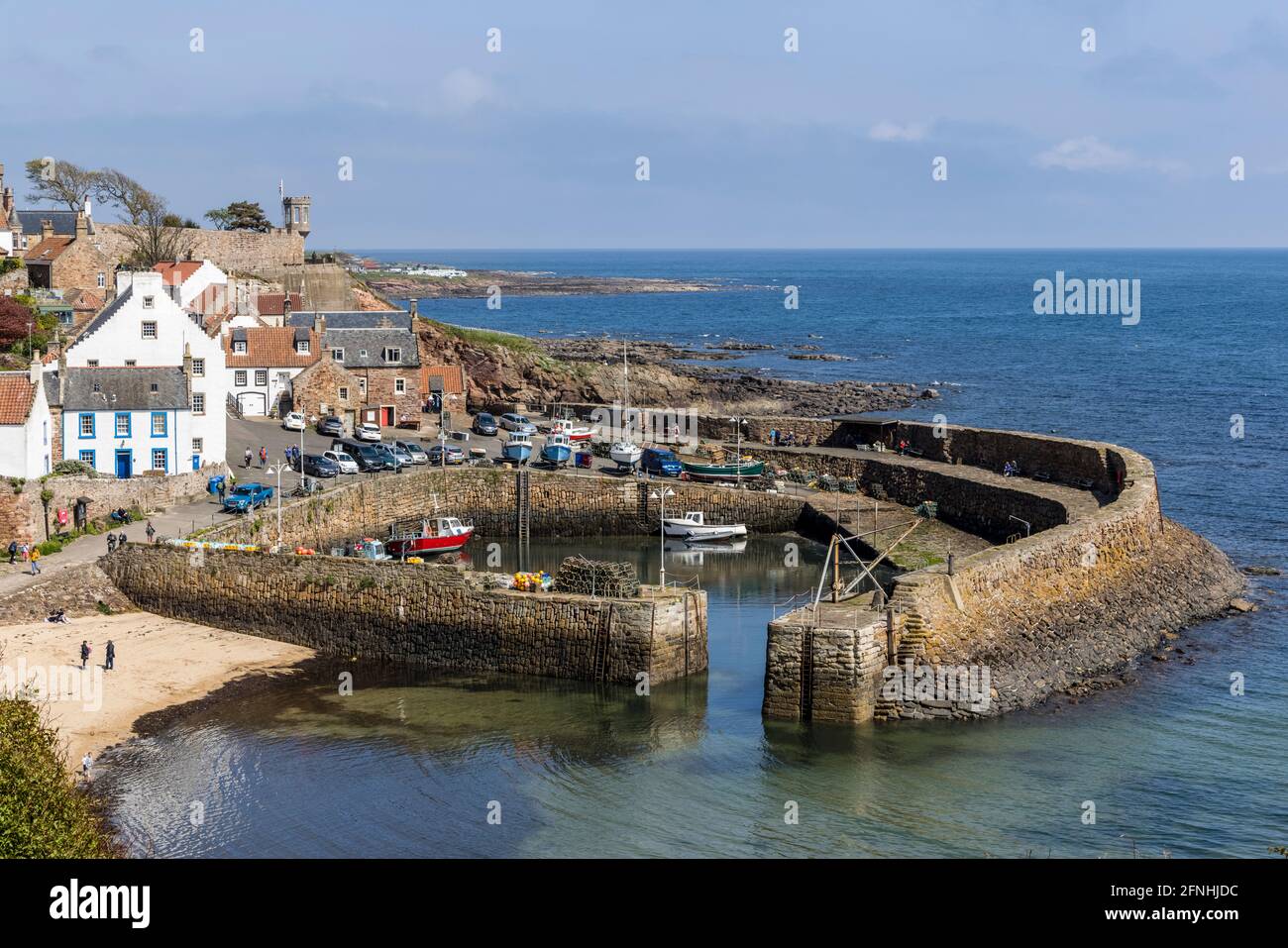 VP1 - High viewpoint to Crail Harbour. Canon EOS R5, RF24-105mm F4 L IS USM at 67mm, ISO 100, 1/200s at f/11. May Stock Photo