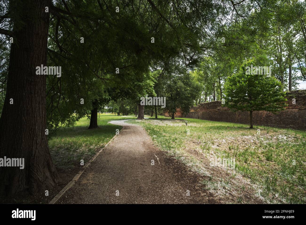 Scenic view of the beautiful path outside the wall of Ferrara Stock Photo