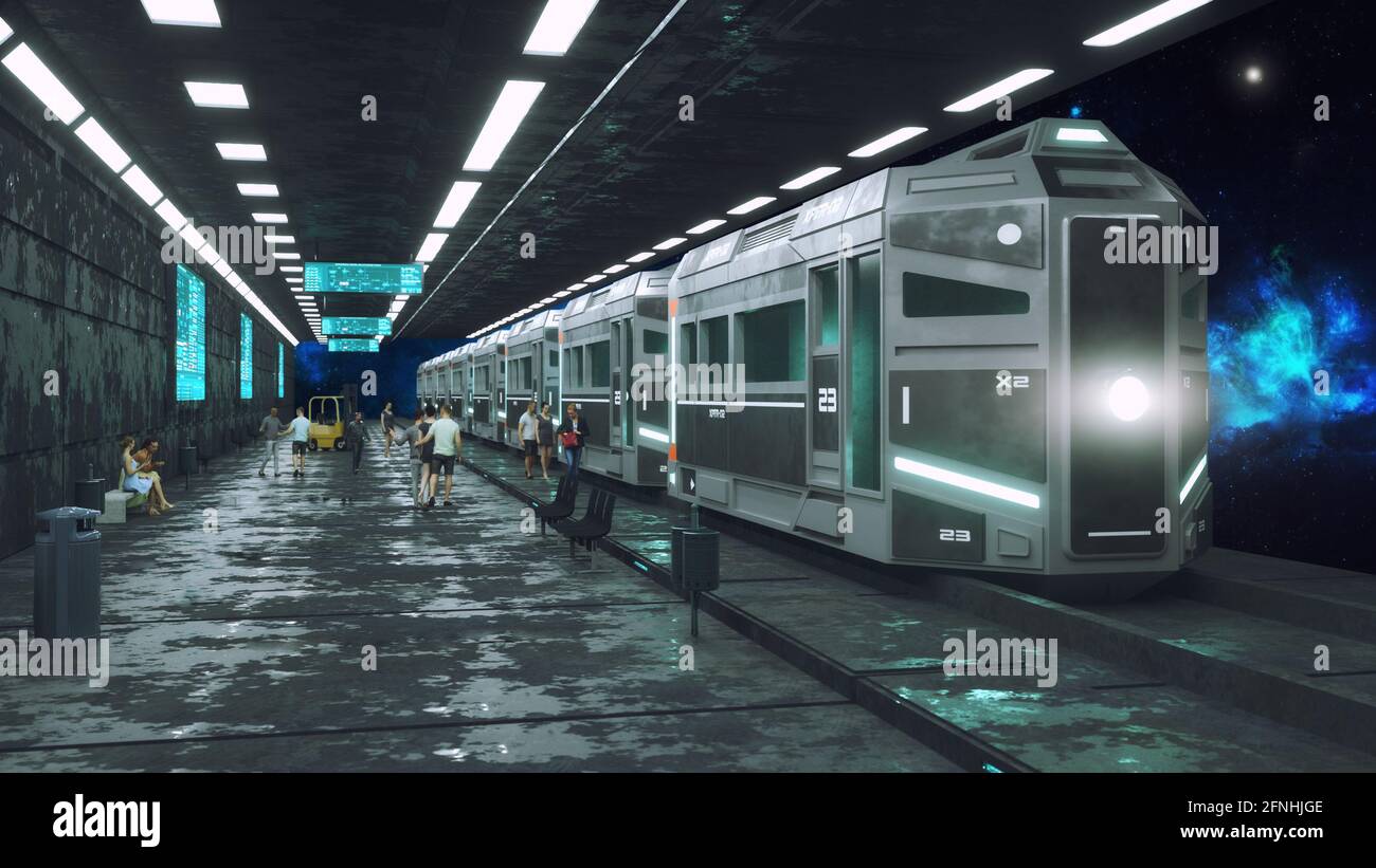 3d render. Futuristic space train concept Stock Photo Alamy