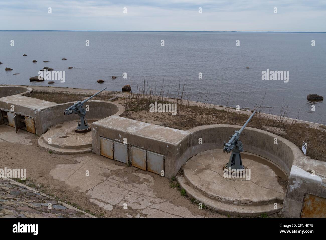 Kronstadt, Russia - May 10, 2021: Fort 'Reef' fortifications of Kronstadt.  Western part of Kotlin island. Stock Photo