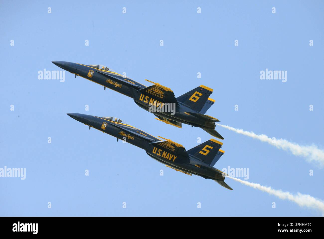 Melbourne. Brevard County. Florida. USA. May 16, 2021. Under partly cloudy sky's The Great Florida Air Show at the Orlando Melbourne International Airport concluded with the US Navy Blue Angels flying their new F/A-18 Super Hornets. The show had a mixture of aircraft flying from the private sector and military units. Credit: Julian Leek/Alamy Live News Stock Photo