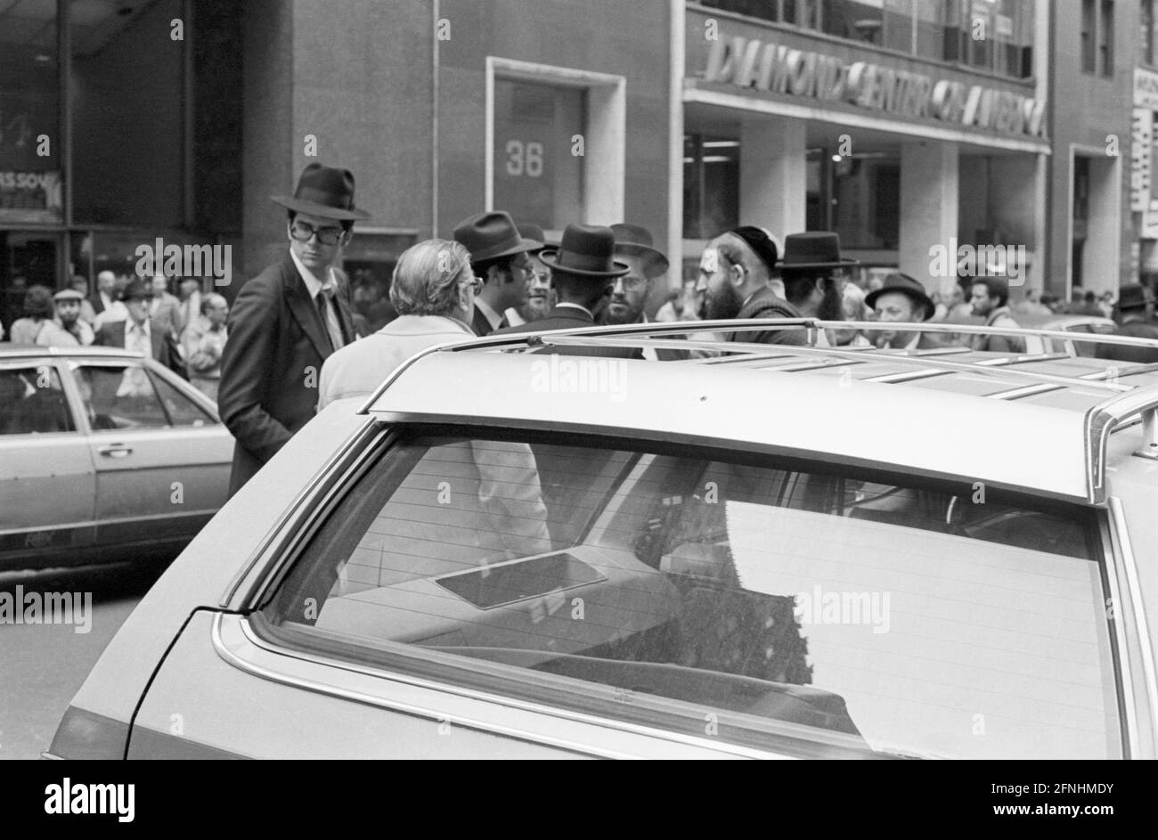 New York City Photo Essay, April 30, 1981- Hasidic merchants on West 47th Street. Diamond Center, Manhattan. Stock Photo