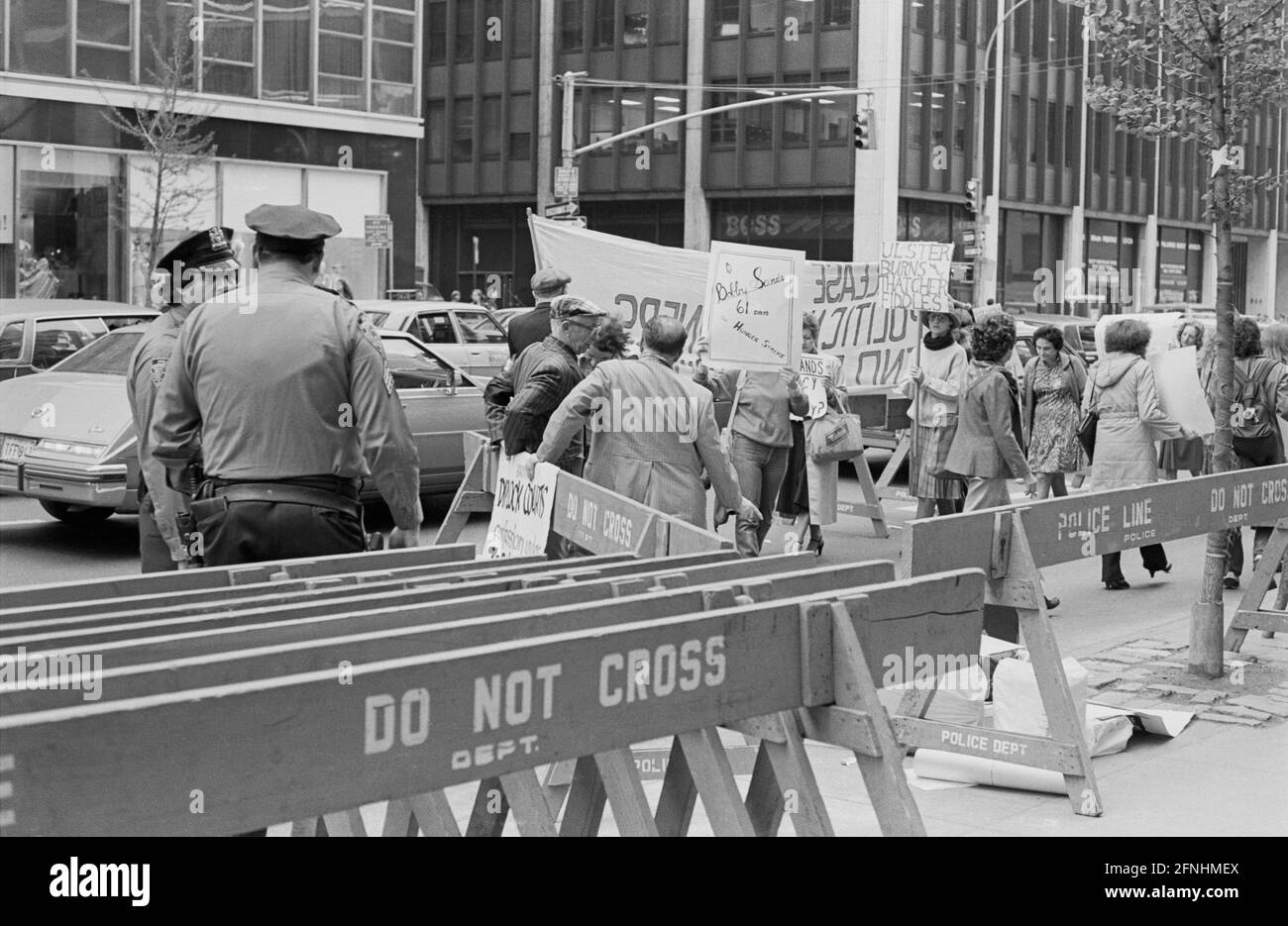 New York City Photo Essay, April 30, 1981- Bobby Sands hunger strike demonstration, day 61, East 52nd Street, Manhattan. Stock Photo