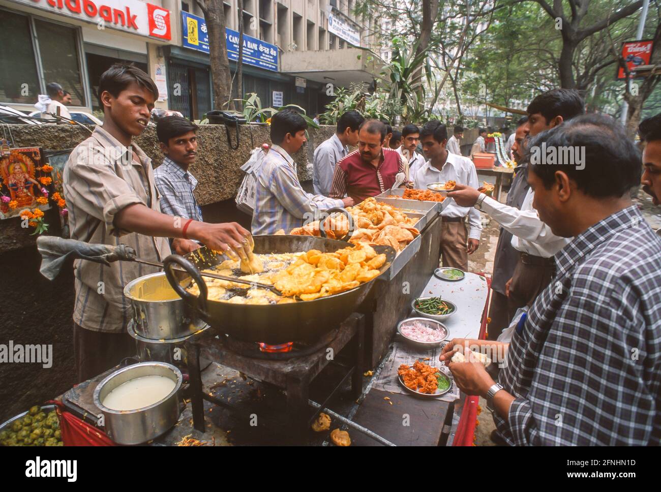 MUMBAI, INDIA - Street vendors cook fried food, Nariman Point