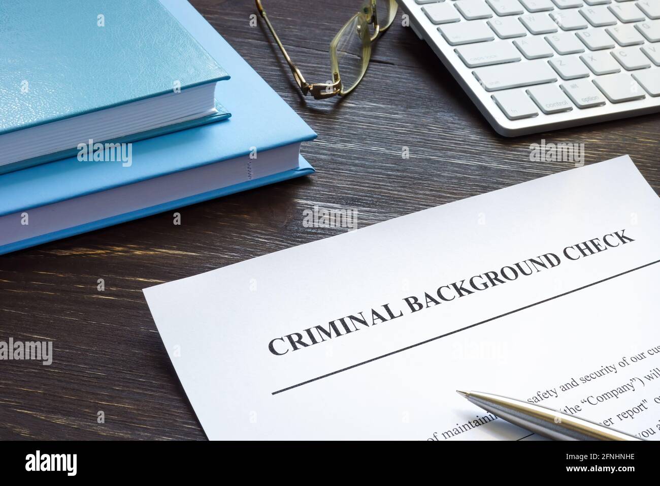 Criminal background check request form with pen. Stock Photo