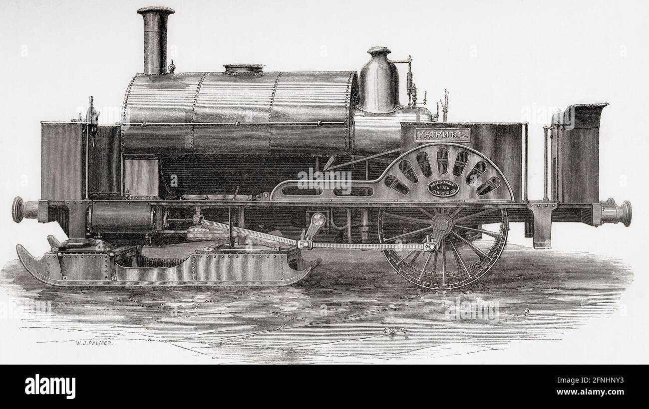 An ice locomotive, designed by Nathaniel Grew and sent to Russia in 1861 for work on the River Neva for the conveyance of goods and passengers.  From A Concise History of The International Exhibition of 1862, published 1862. Stock Photo