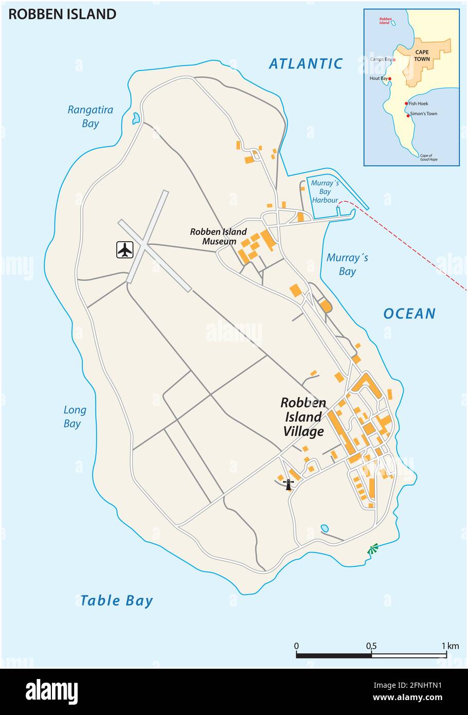 Map of Robben Island Former Prison, Cape Town, South Africa Stock Vector