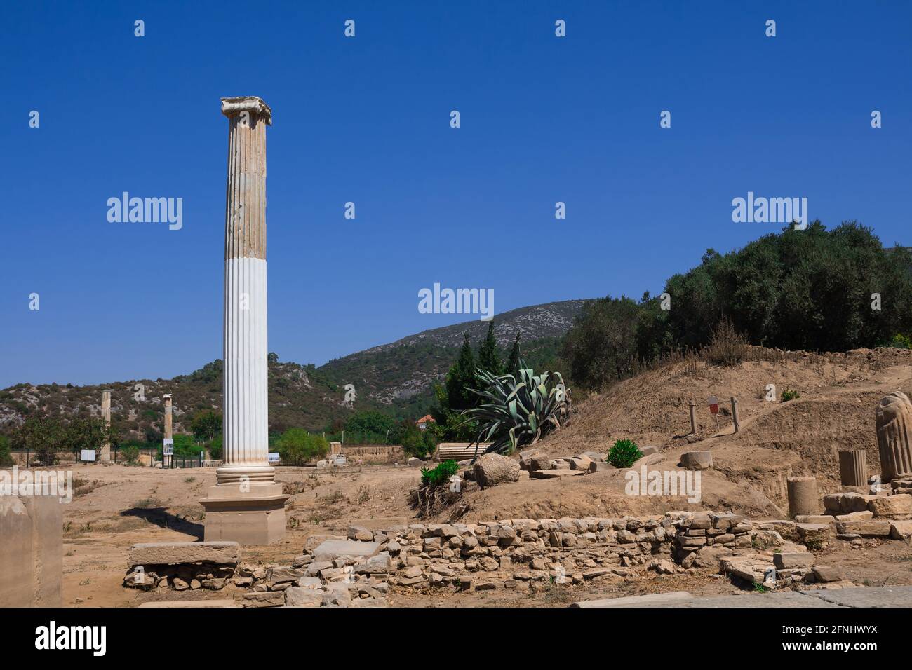 View of an ancient Greek sanctuary on the coast of Ionia called "Claros". The ruins of the sanctuary are found north of the town Ahmetbeyli in the Men Stock Photo