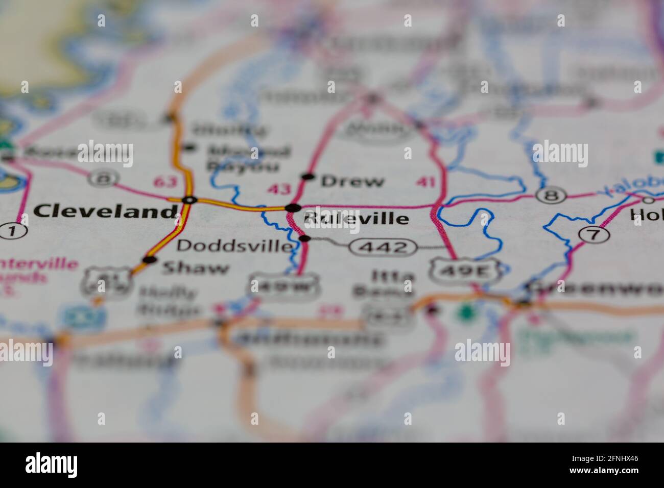 Ruleville Mississippi USA shown on a Geography map or road map Stock