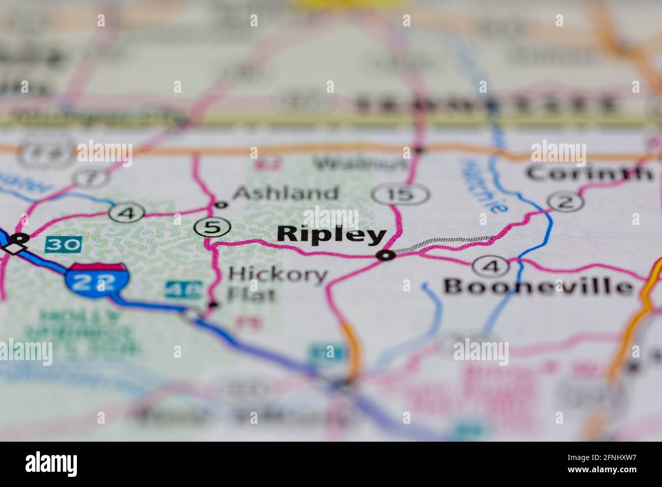 Ripley Mississippi USA shown on a Geography map or road map Stock Photo