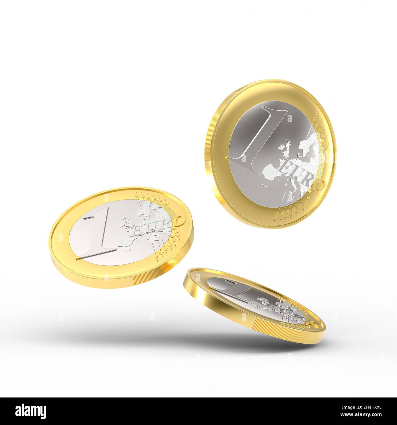 falling one euro coin on white background. 3d render Stock Photo - Alamy
