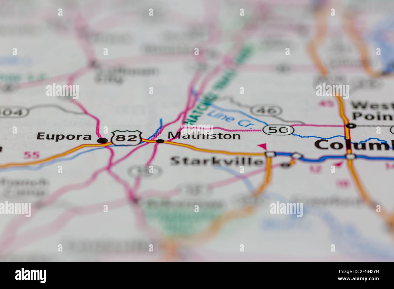Mathiston Mississippi USA shown on a Geography map or road map Stock