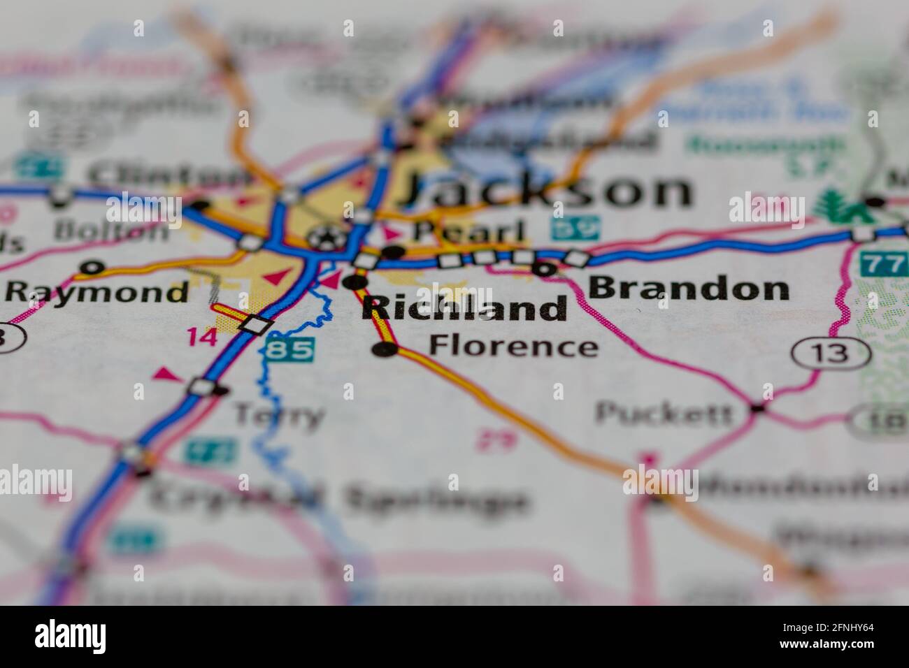Richland Mississippi USA shown on a Geography map or road map Stock Photo
