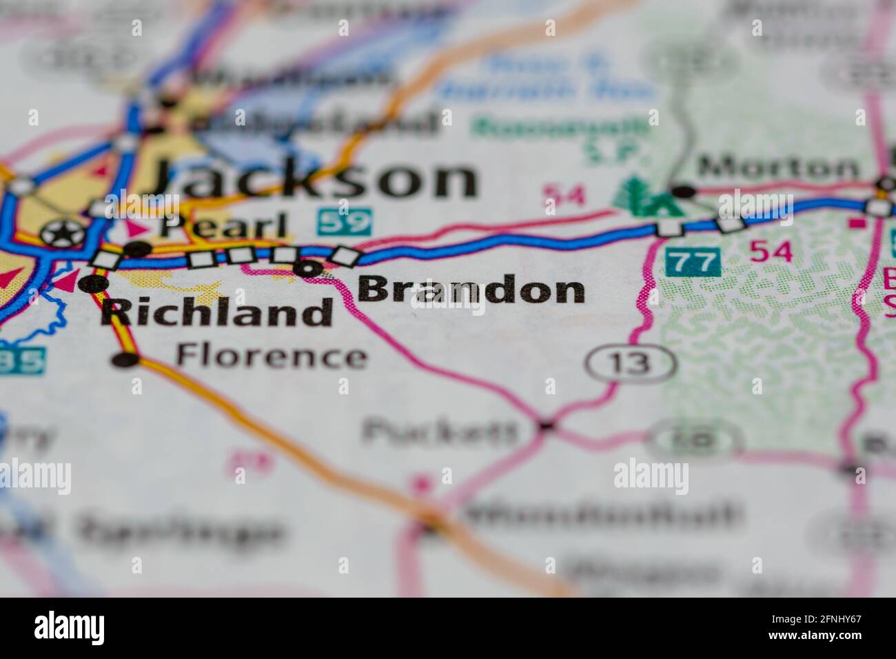 Brandon Mississippi USA shown on a Geography map or road map Stock Photo