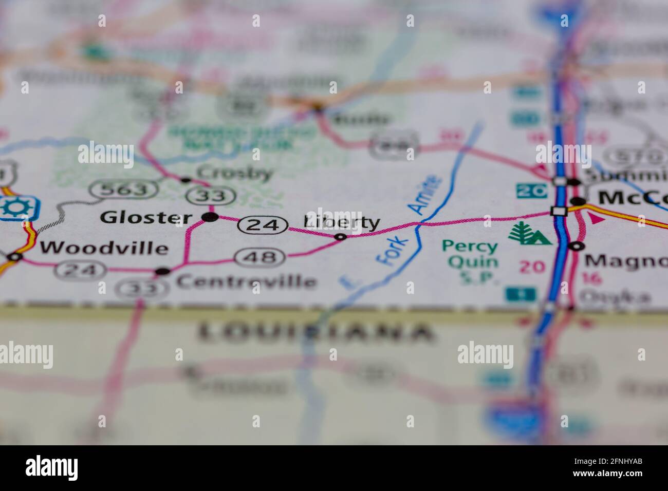 Liberty Mississippi USA shown on a Geography map or road map Stock