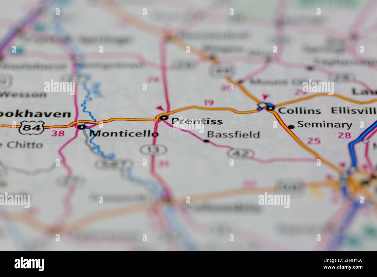 Prentiss Mississippi USA shown on a Geography map or road map Stock