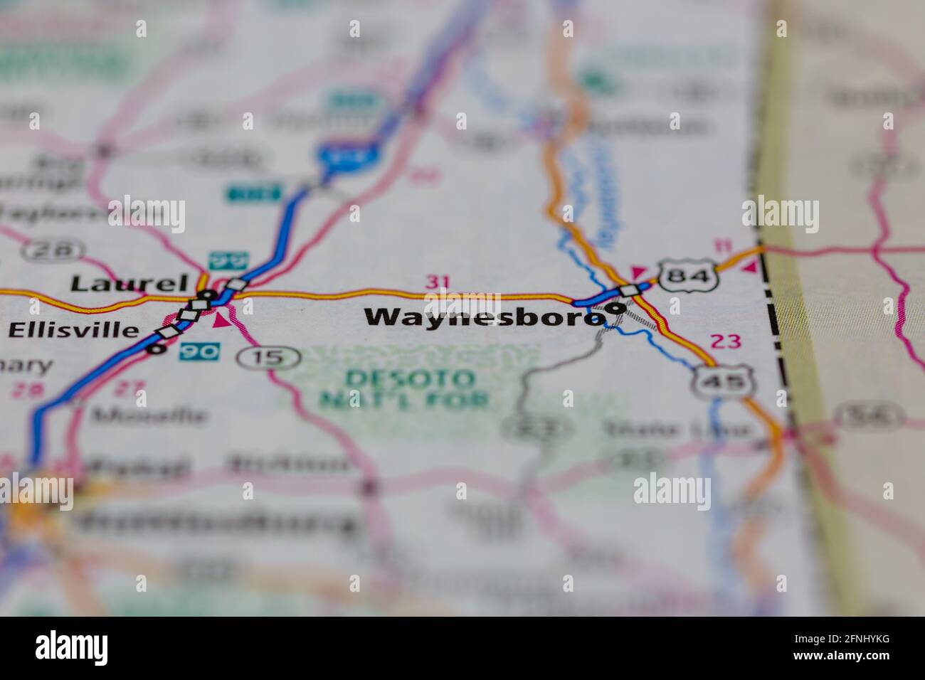 Waynesboro Mississippi USA shown on a Geography map or road map Stock