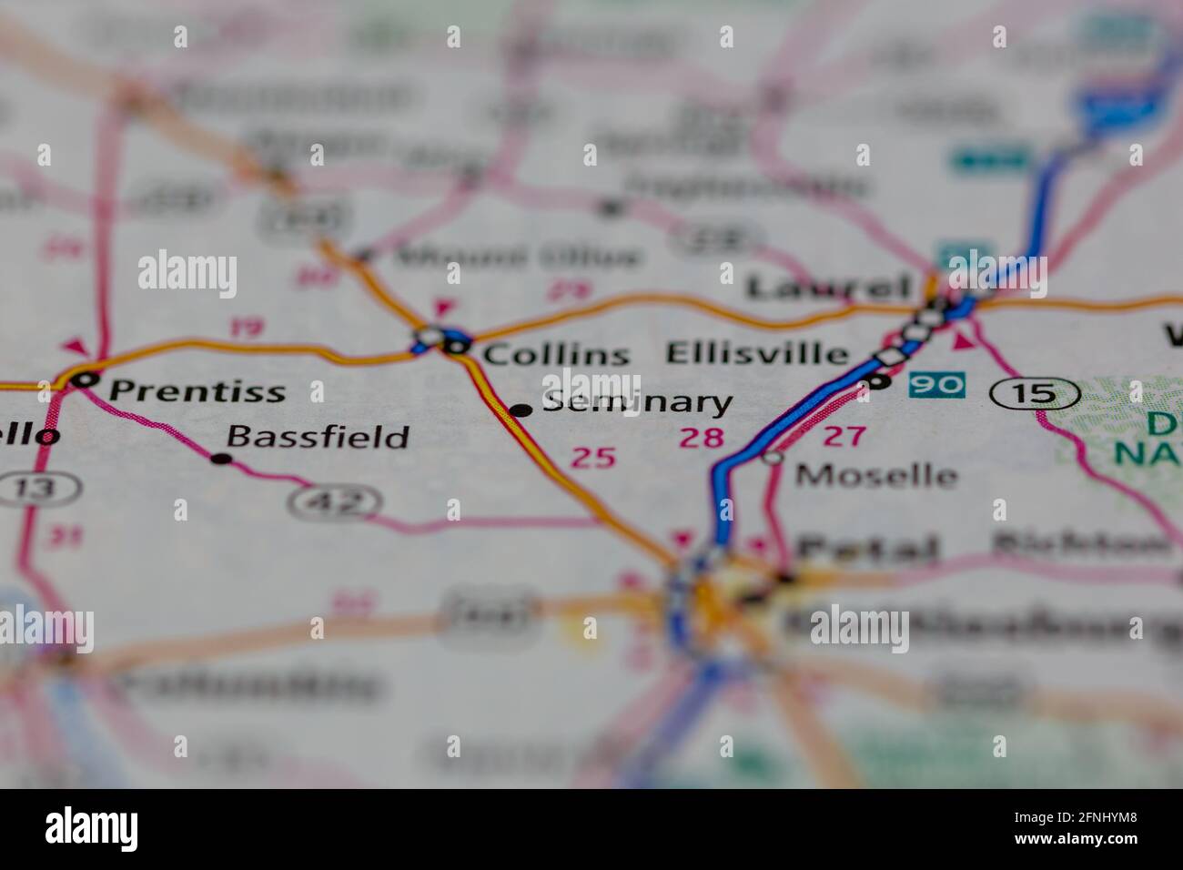 Seminary Mississippi USA shown on a Geography map or road map Stock