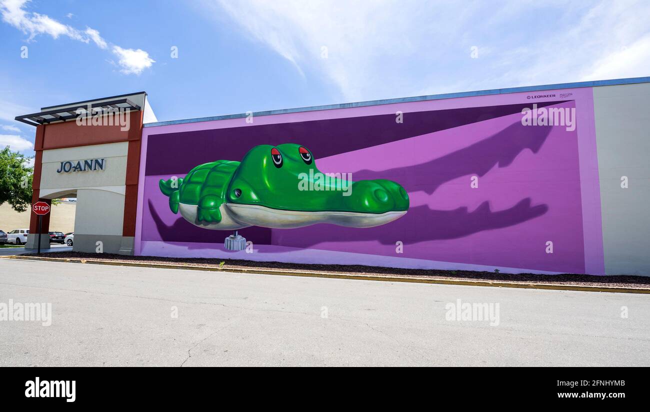 Gator Mural, 'Dream Big' is an anamorphic 3D piece of artwork created  by artist Leon Keer who is world-famous. Stock Photo