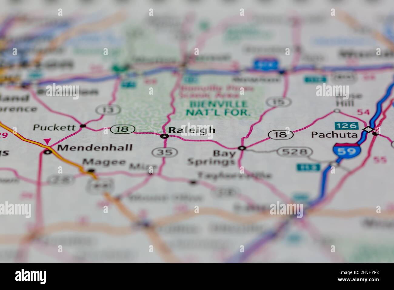 Raleigh Mississippi USA shown on a Geography map or road map Stock