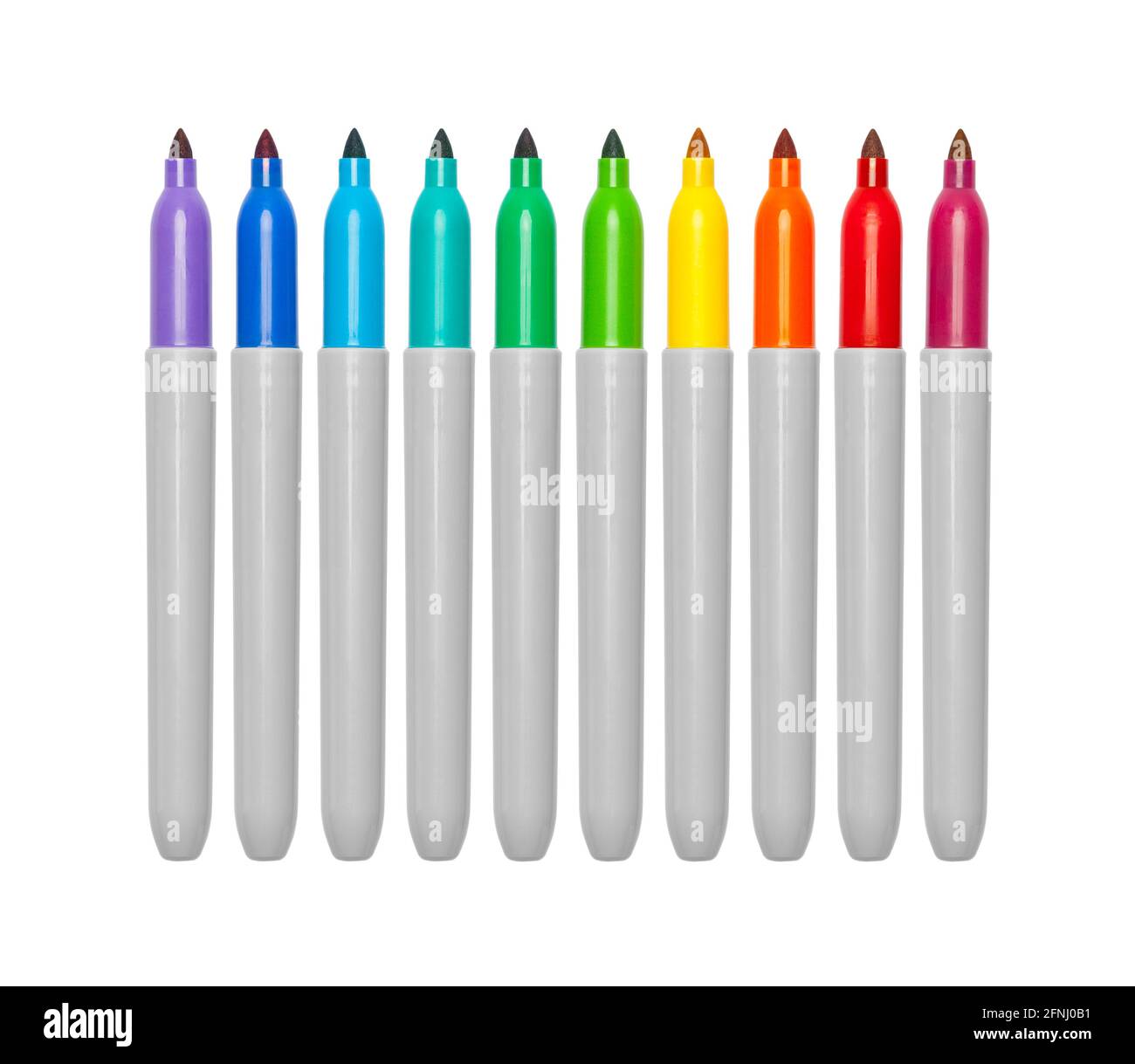 Colorful Permanent Markers without Lids Cut Out. Stock Photo