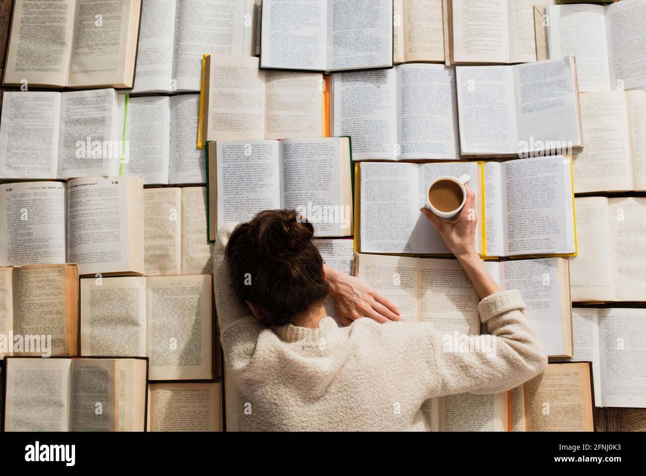 Young woman sleeping on stack of books hi-res stock photography and ...