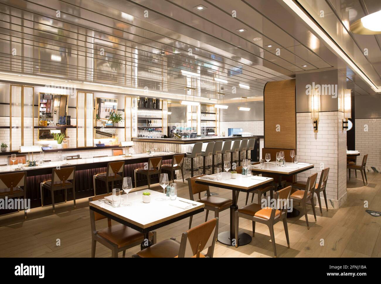 EDITORIAL USE ONLY General views of new restaurant Harrods Social by Jason Atherton, as indoor hospitality re-opens today following the easing of Coronavirus restrictions, London. Picture date: Monday May 17, 2021. Stock Photo