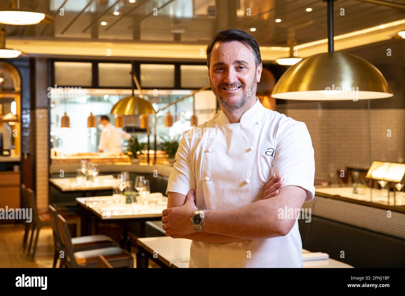EDITORIAL USE ONLY Chef Jason Atherton at the opening of his new restaurant Harrods Social by Jason Atherton, as indoor hospitality re-opens today following the easing of Coronavirus restrictions, London. Picture date: Monday May 17, 2021. Stock Photo
