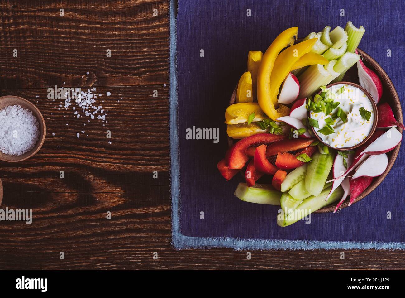 Keto diet snack platter with vegetables and Greek yoghurt dipping sauce