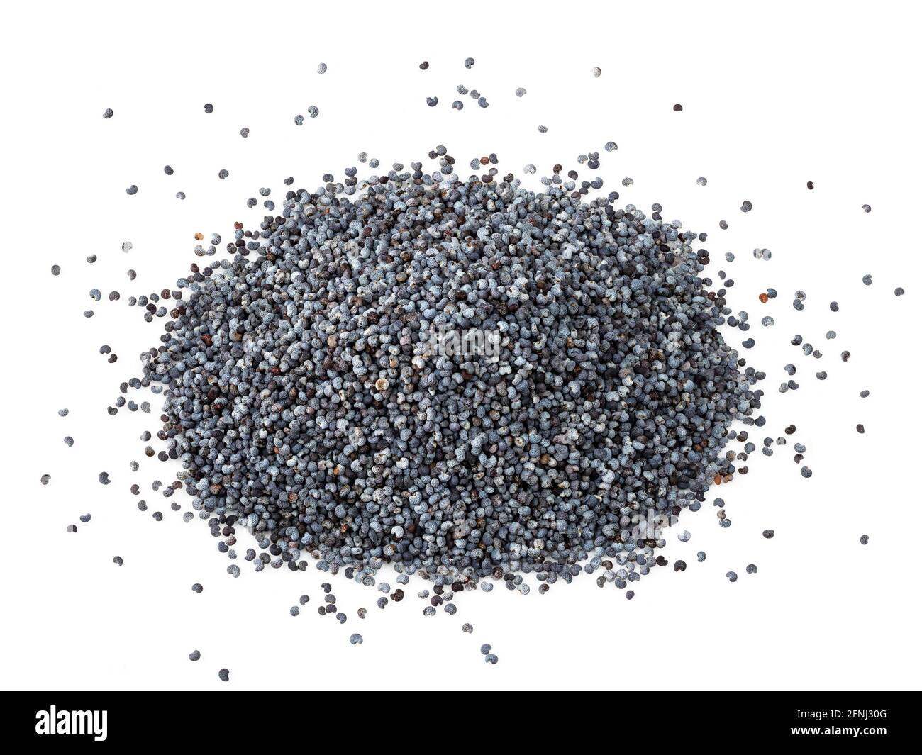 pile of poppy seeds closeup on white background Stock Photo