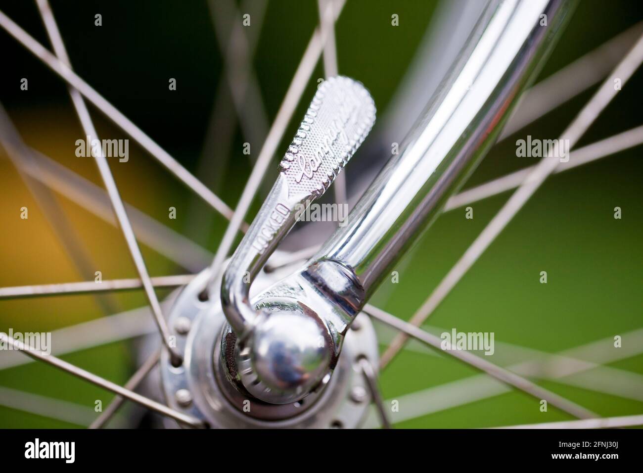 Campagnolo bicycle wheel quick release lever Stock Photo