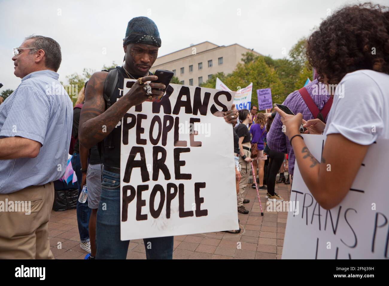 September 28, 2019 - Washington, DC USA: Transgender rights activists and family gather to raise awareness during The National Trans Visibility March Stock Photo